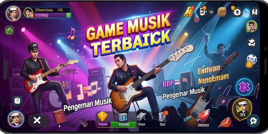 Screenshot utama 77RP menampilkan gameplay seru dengan musik.