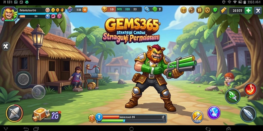 Screenshot utama GEMS365 menampilkan aksi strategi yang intens dari gameplay.