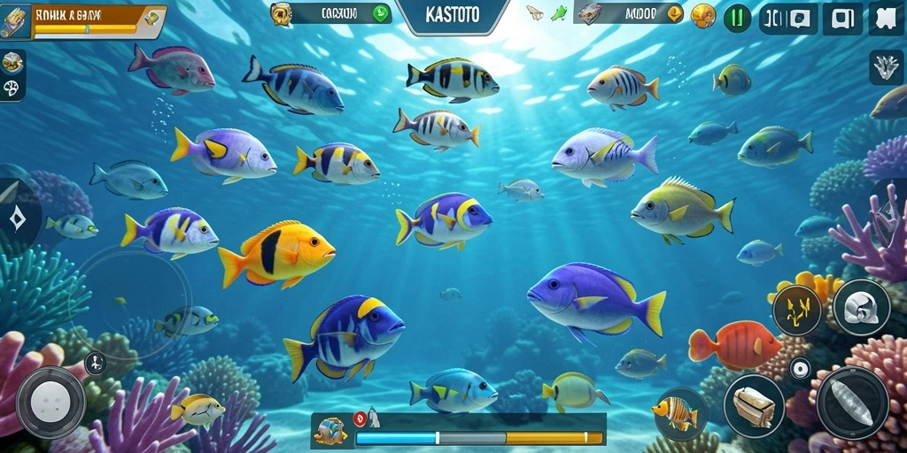 Tampilan gameplay KASTOTO dengan aksi tembak ikan yang seru.