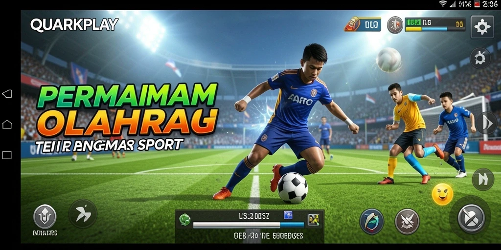 Screenshot utama gameplay QUARKPLAY dengan aksi olahraga yang dinamis.