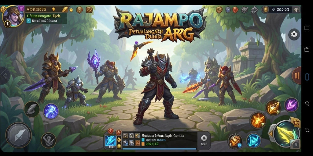 Tangkapan layar utama RAJAMPO menampilkan aksi seru dalam pertempuran ARPG.