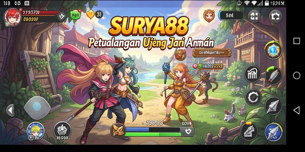 Tangkapan layar gameplay SURYA88 yang menunjukkan aksi pertempuran anime.